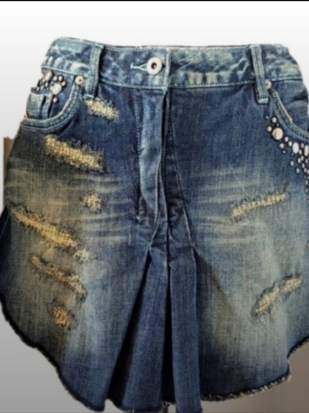 Parasuco Distressed Studded Jeans Mini Skirt sz. 6 NWT
